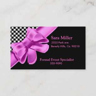 Black & White Chequerboard Pink Bow Set Business Card