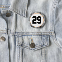 black white chequerboard sports colours number  6 cm round badge