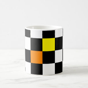 Black, White Chequerboard with Yellow Orange Colou Coffee Mug