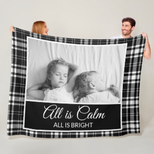 Black White Chequered All Calm Bright Photo  Fleece Blanket
