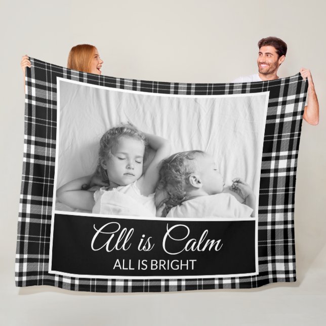 Black White Chequered All Calm Bright Photo  Fleece Blanket (In Situ)