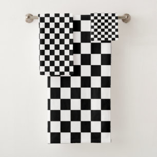 Black & White Chequered Bath Towel Set