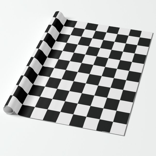Black White Chequered Block Print Wrapping Paper (Unrolled)