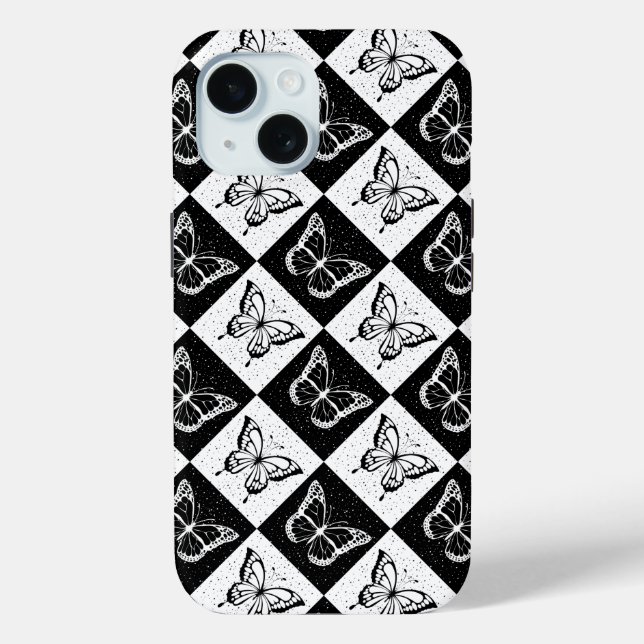 Black White Chequered Butterfly Design  Case-Mate iPhone Case (Back)
