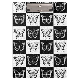 Black White Chequered Butterfly Design Clipboard