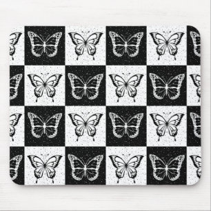 Black White Chequered Butterfly Design  Mouse Pad