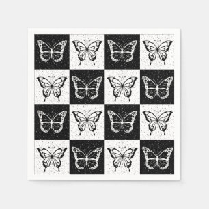 Black White Chequered Butterfly Design  Napkin