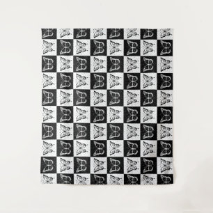 Black White Chequered Butterfly Design Tapestry