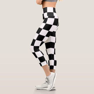 Black White Chequered  Capri Leggings