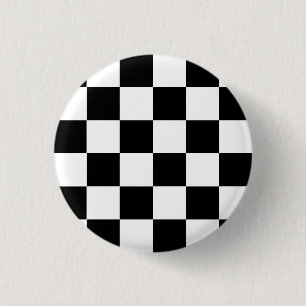 Black White Chequered Check Pattern 3 Cm Round Badge