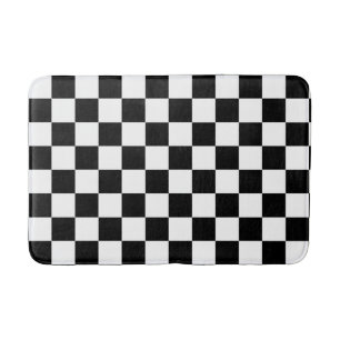 Black White Chequered Check Pattern Bath Mat