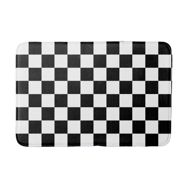 Black White Chequered Check Pattern Bath Mat (Front)