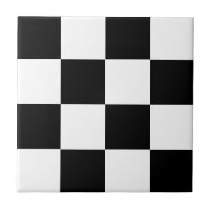 Black White Chequered Check Pattern Ceramic Tile