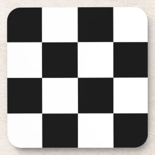 Black White Chequered Check Pattern Coaster