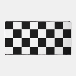 Black White Chequered Check Pattern Desk Mat
