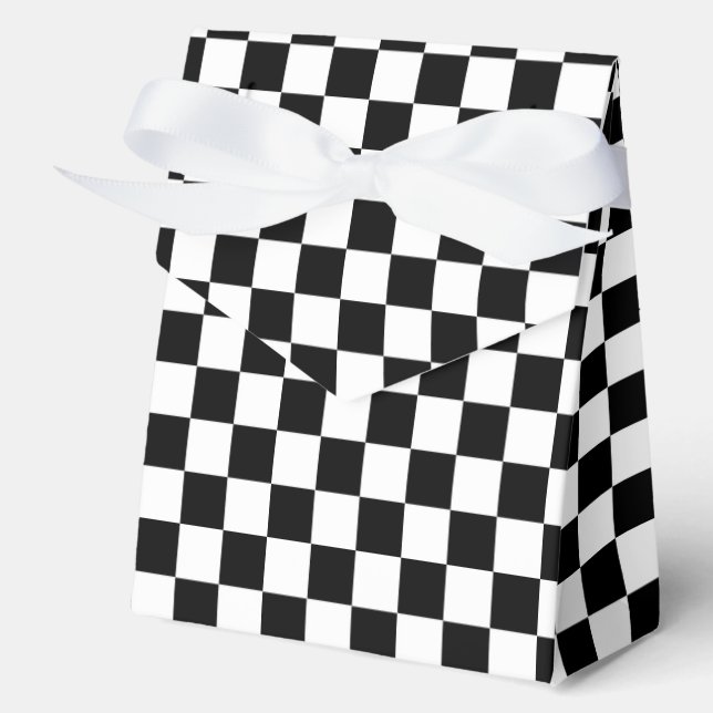 Black White Chequered Check Pattern Favour Box (Front)