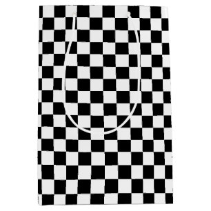 Black White Chequered Check Pattern Medium Gift Bag