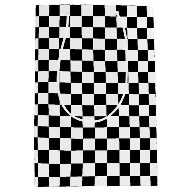 Black White Chequered Check Pattern Medium Gift Bag (Front)