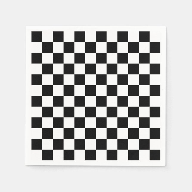 Black White Chequered Check Pattern Napkin (Front)