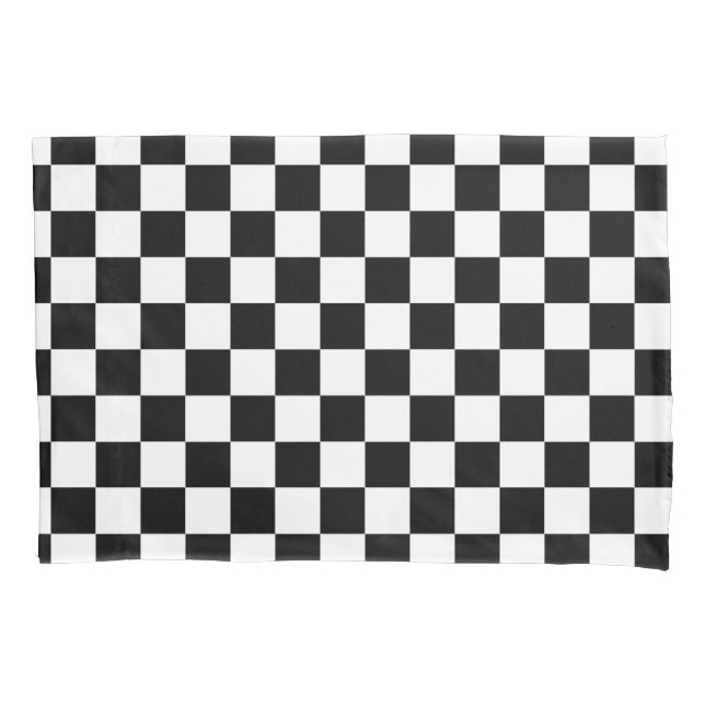 Black White Chequered Check Pattern Pillowcase (Front)