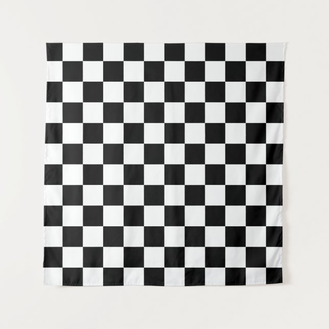 Black White Chequered Check Pattern Tapestry (Front)