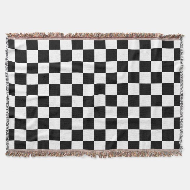 Black White Chequered Check Pattern Throw Blanket (Front)