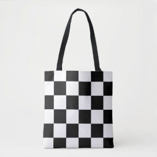 Black White Chequered Check Pattern Tote Bag