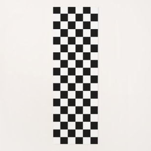 Black White Chequered Check Pattern Yoga Mat