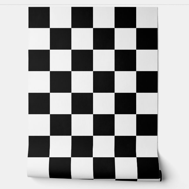 Black White Chequered Check Wall Decor (Unrolling)