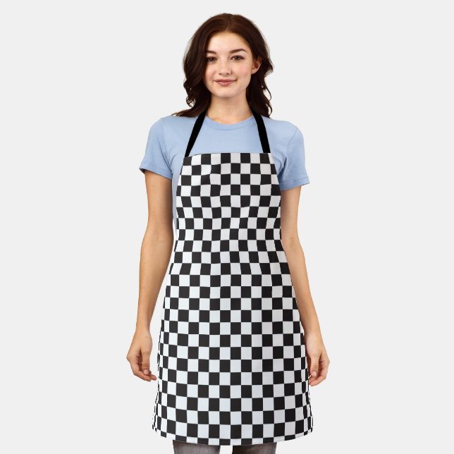 Black & [White] Chequered Chequerboard Checkers Apron (Worn)