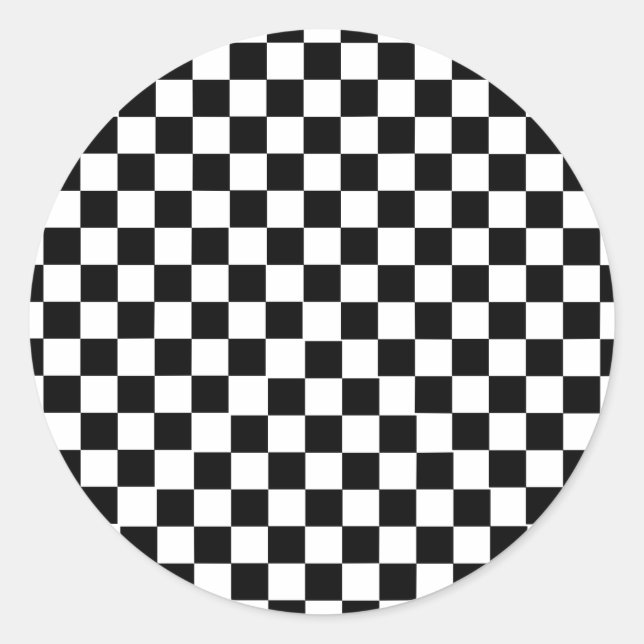 Black White Chequered Classic Round Sticker (Front)