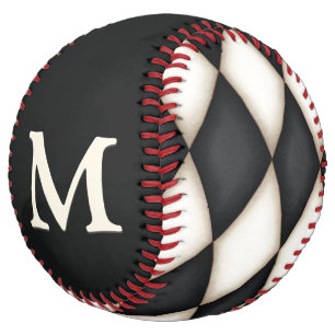 Black & White Chequered Custom Monogrammed Softball