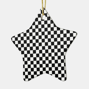 Black White Chequered Custom Text Ceramic Ornament