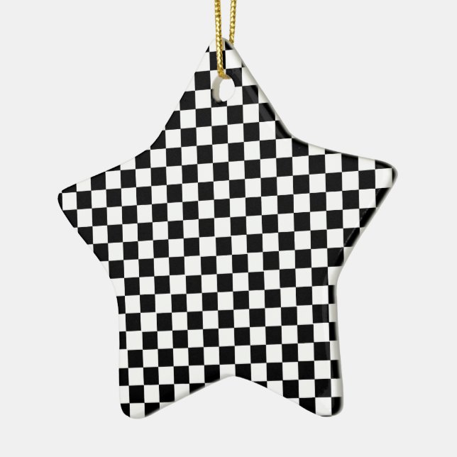 Black White Chequered Custom Text Ceramic Ornament (Left)