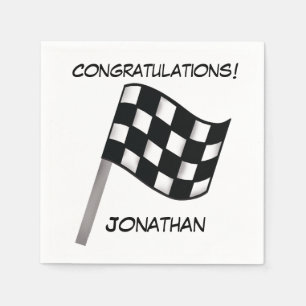 Black White Chequered Flag Congratulations Name Napkin