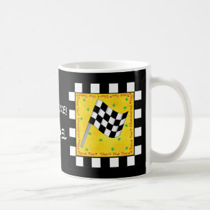 Black White Chequered Flag Name Personalised Coffee Mug