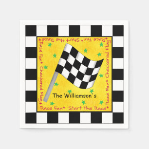 Black White Chequered Flag Waving Yellow Race Napkin