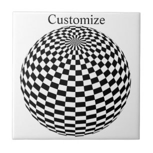 Black/White Chequered Globe Thunder_Cove Ceramic Tile