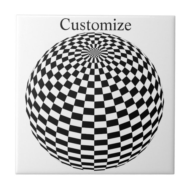 Black/White Chequered Globe Thunder_Cove Ceramic Tile (Front)
