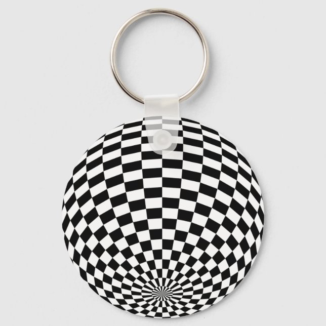 Black/White Chequered Globe Thunder_Cove Key Ring (Front)
