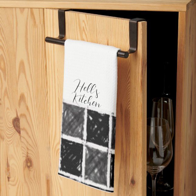 Black White Chequered Kitchen Hand Towel (Thirds Fold)