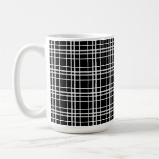 Black White Chequered Lines Pattern Coffee Mug
