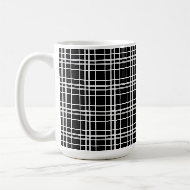Black White Chequered Lines Pattern Coffee Mug (Left)