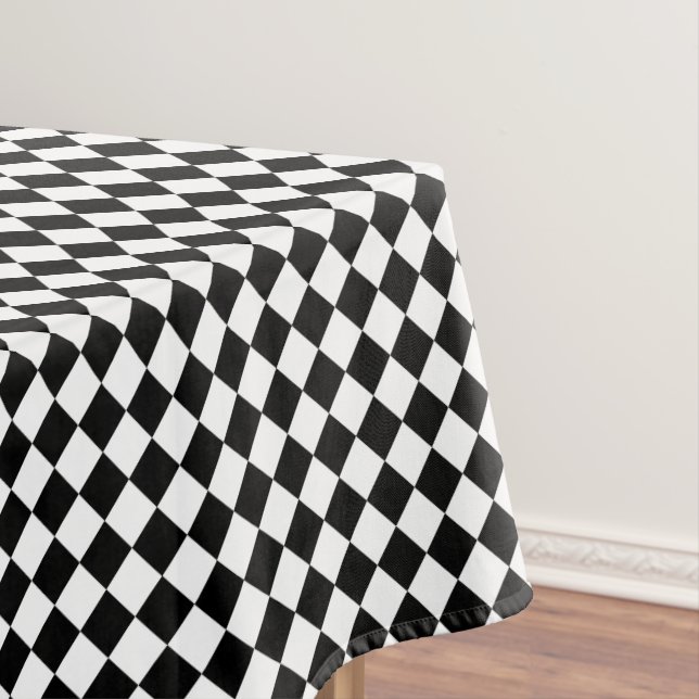 Black White Chequered Modern Pattern Home Decor Tablecloth (In Situ)