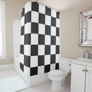 Black White Chequered Modern Pattern Shower Curtain