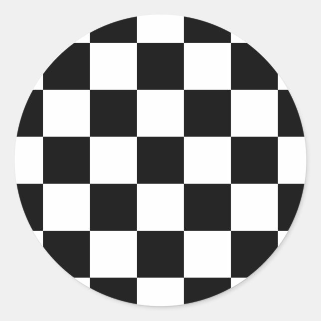 Black & White Chequered Pattern Classic Round Sticker (Front)