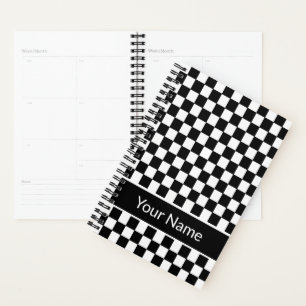 Black White Chequered Pattern Personalised Name Planner
