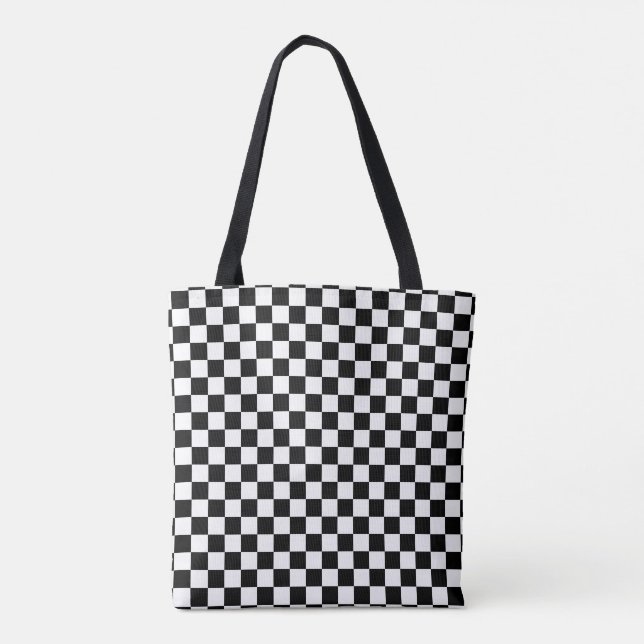 black white Chequered Pattern Tote Bag (Back)