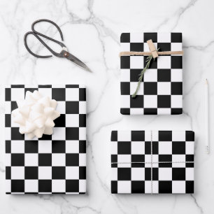 Black White Chequered Pattern Wrapping Paper Sheet