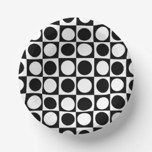 Black White Chequered Polka Dots  Paper Plate